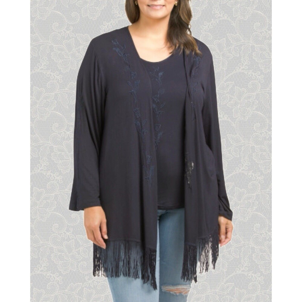 "Forgotten Grace" Women’s Navy 2-Piece Tank And Shrug Set Plus Size 1X NWT